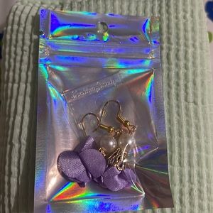 Faux pearl and lavender fringe earrings